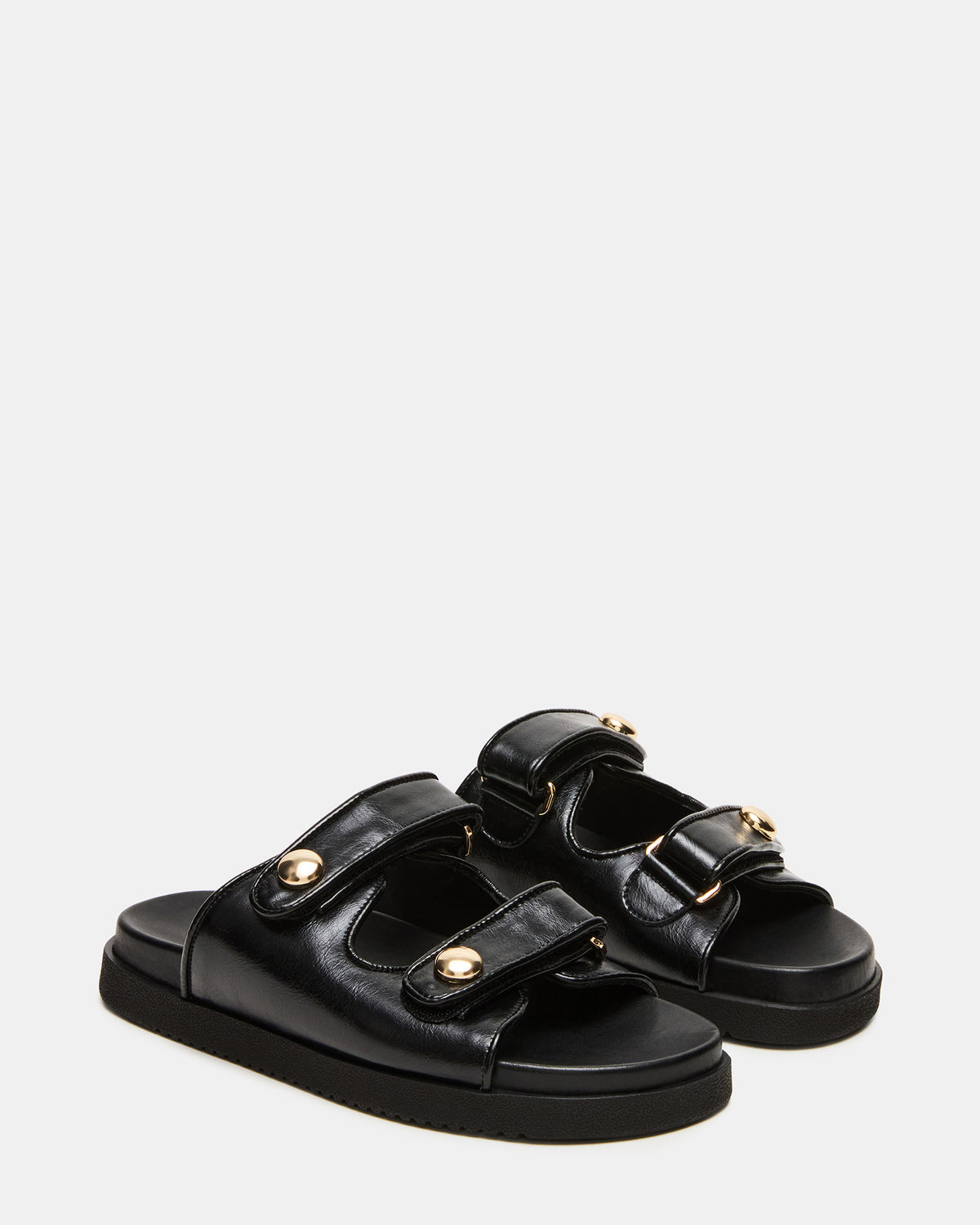 ATHENS Black Leather Slide Footbed Flatform Women's Sandal