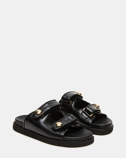 ATHENS Black Leather Slide Footbed Flatform Women's Sandal