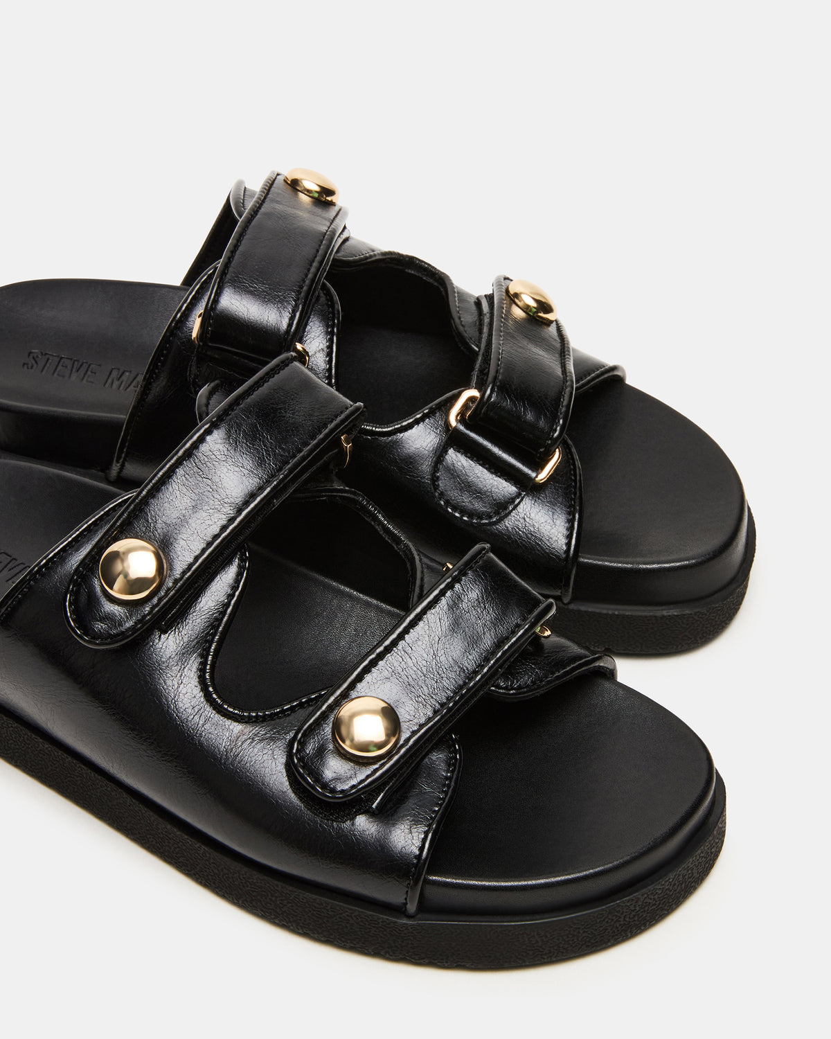 ATHENS Black Leather Slide Footbed Flatform Women's Sandal