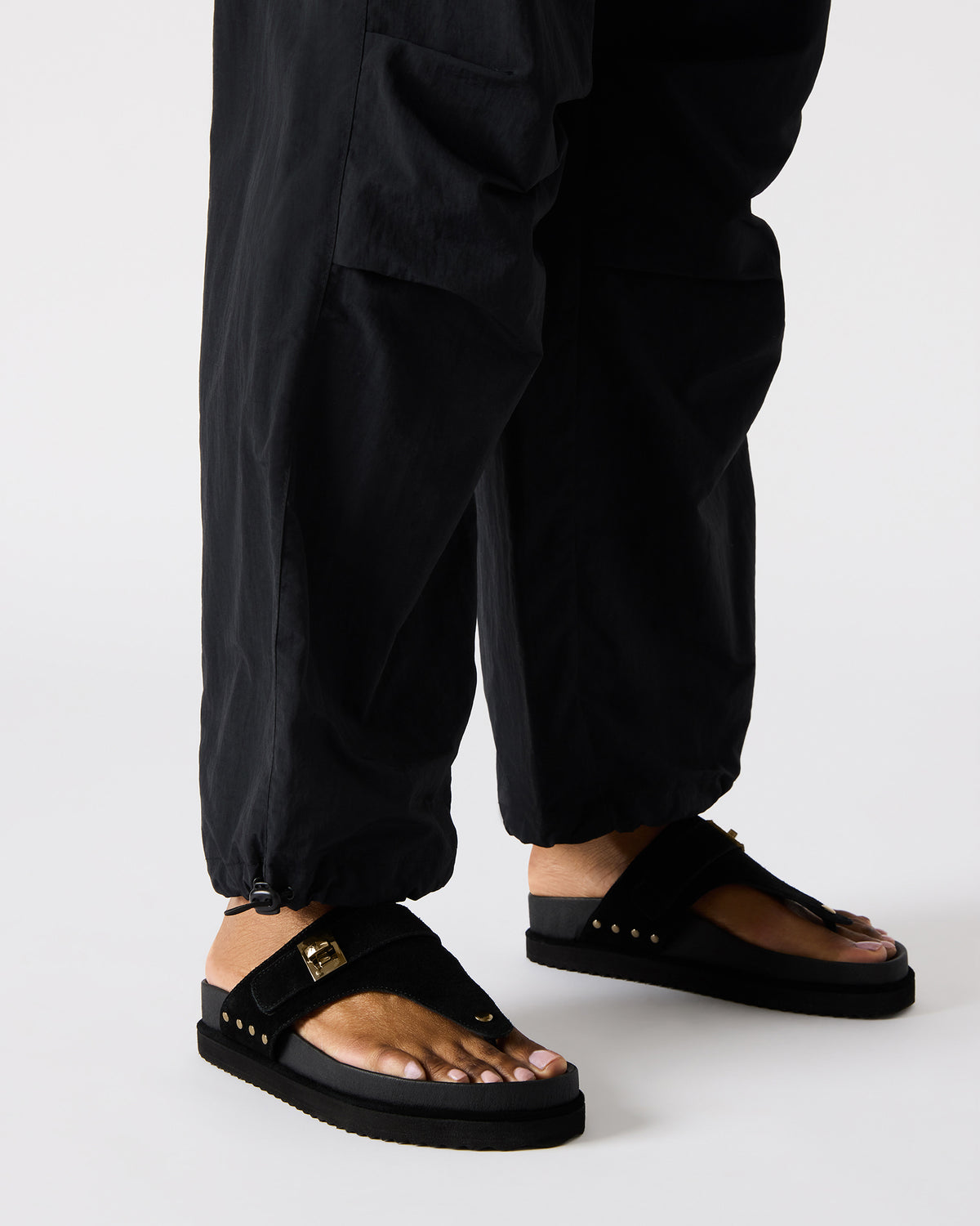 THONA Black Suede Women's Flatform Thong Sandal