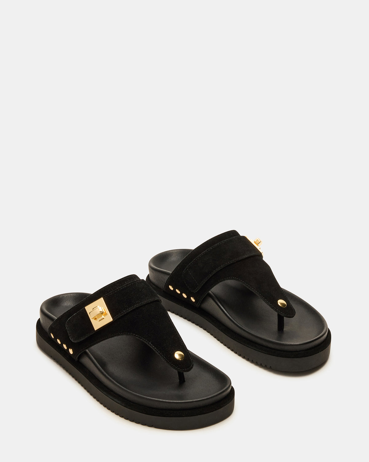 THONA Black Suede Women's Flatform Thong Sandal