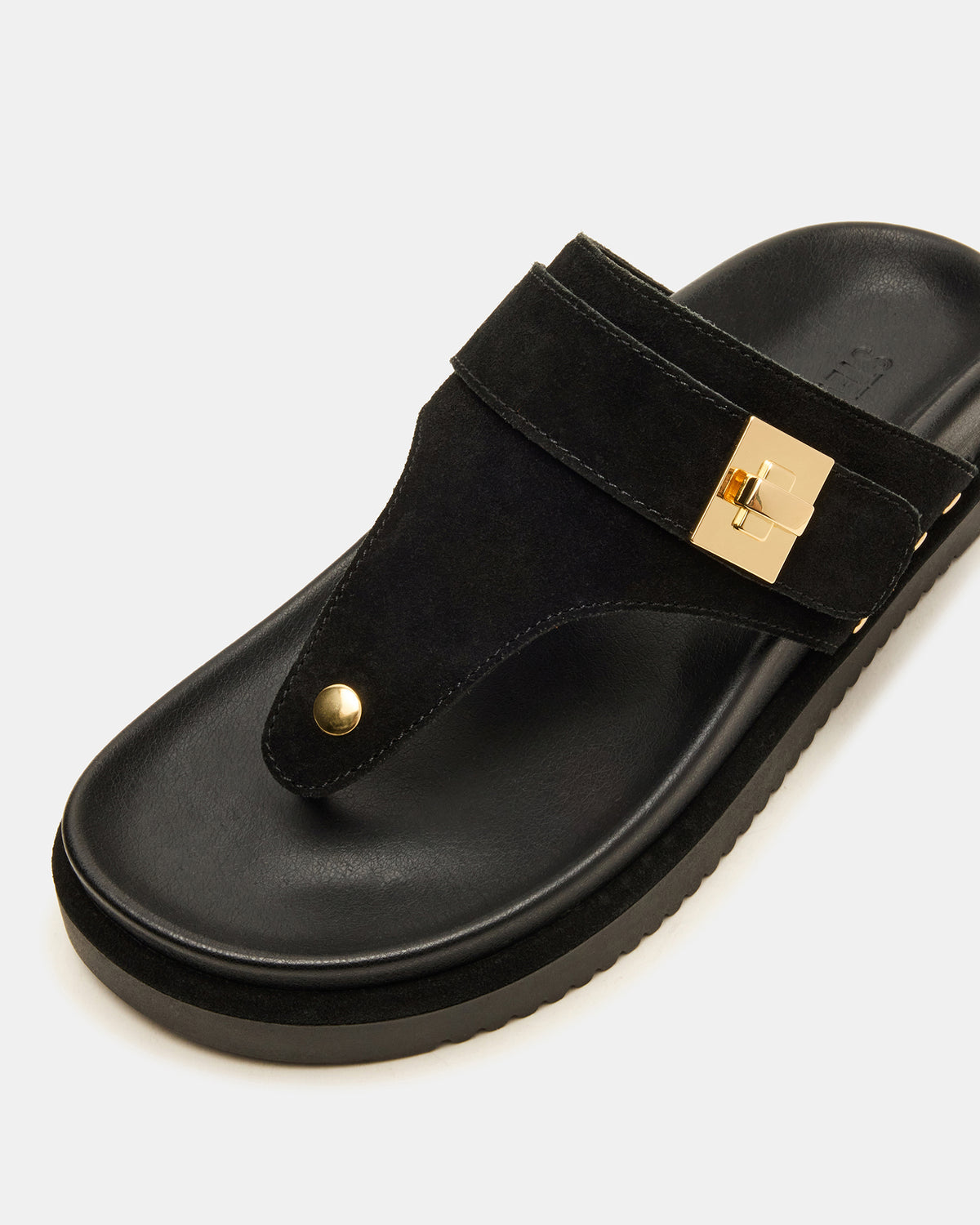 THONA Black Suede Women's Flatform Thong Sandal