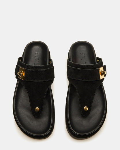 THONA Black Suede Women's Flatform Thong Sandal