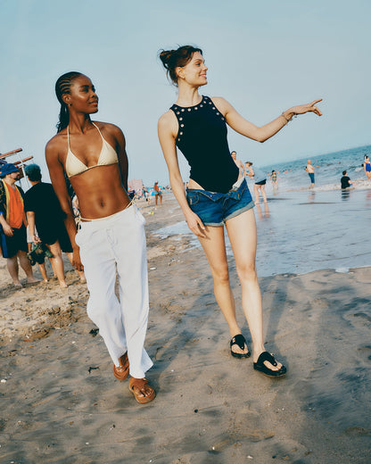 THONA Black Suede Women's Flatform Thong Sandal
