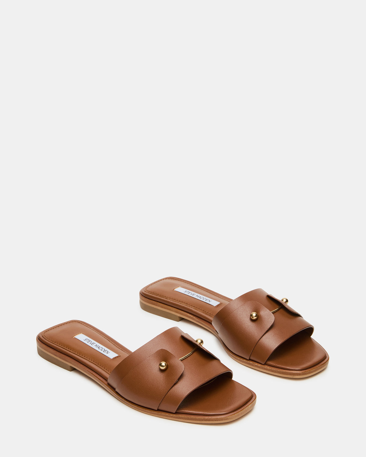HASTEN Brown Leather Gold Detail Slide Women's Sandal