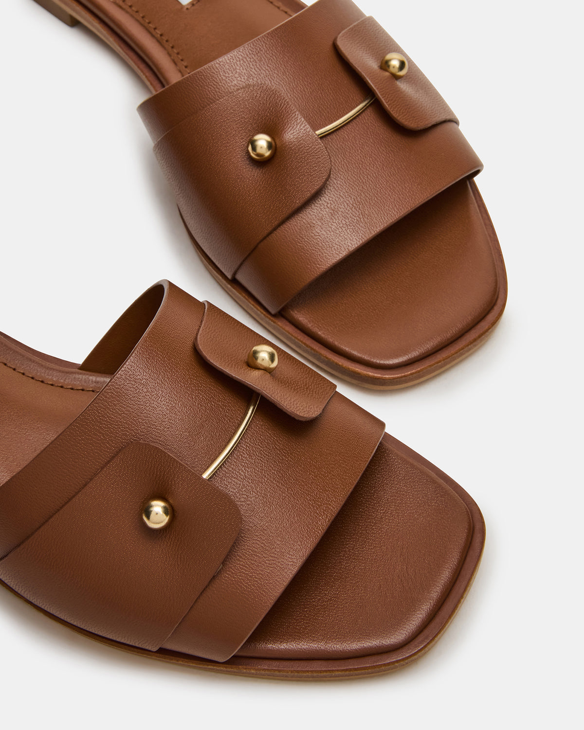 HASTEN Brown Leather Gold Detail Slide Women's Sandal