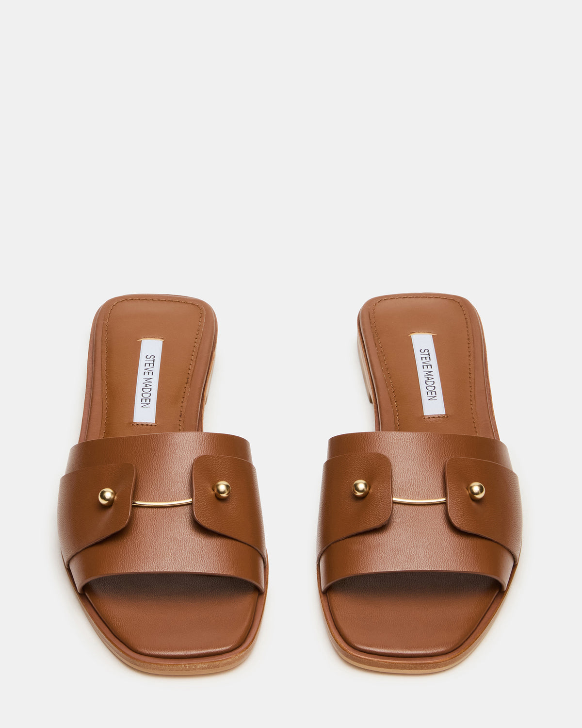 HASTEN Brown Leather Gold Detail Slide Women's Sandal