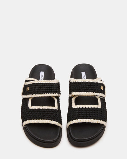 MAYSIE Black Multi Woven Flatform Footbed Slide Women's Sandal