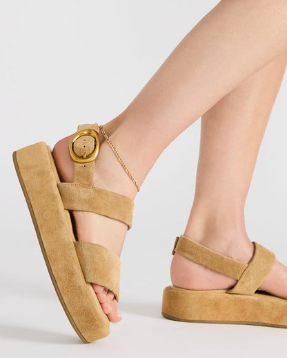 BARONI Sand Suede Square-Toe Platform Women's Sandals