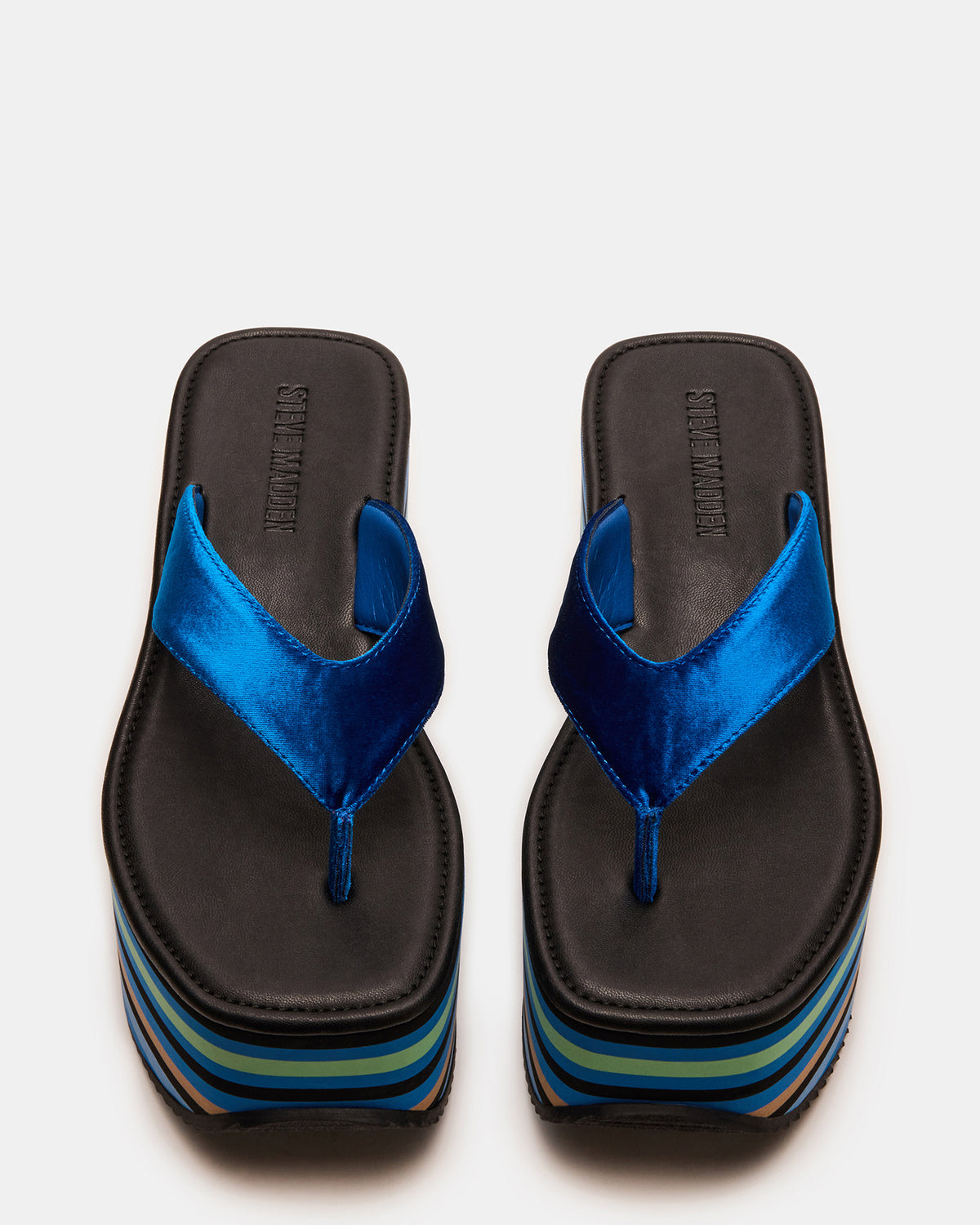 SEVILLA Blue Multi Thong Platform Chunky Flatform Square-Toe Women's Sandal