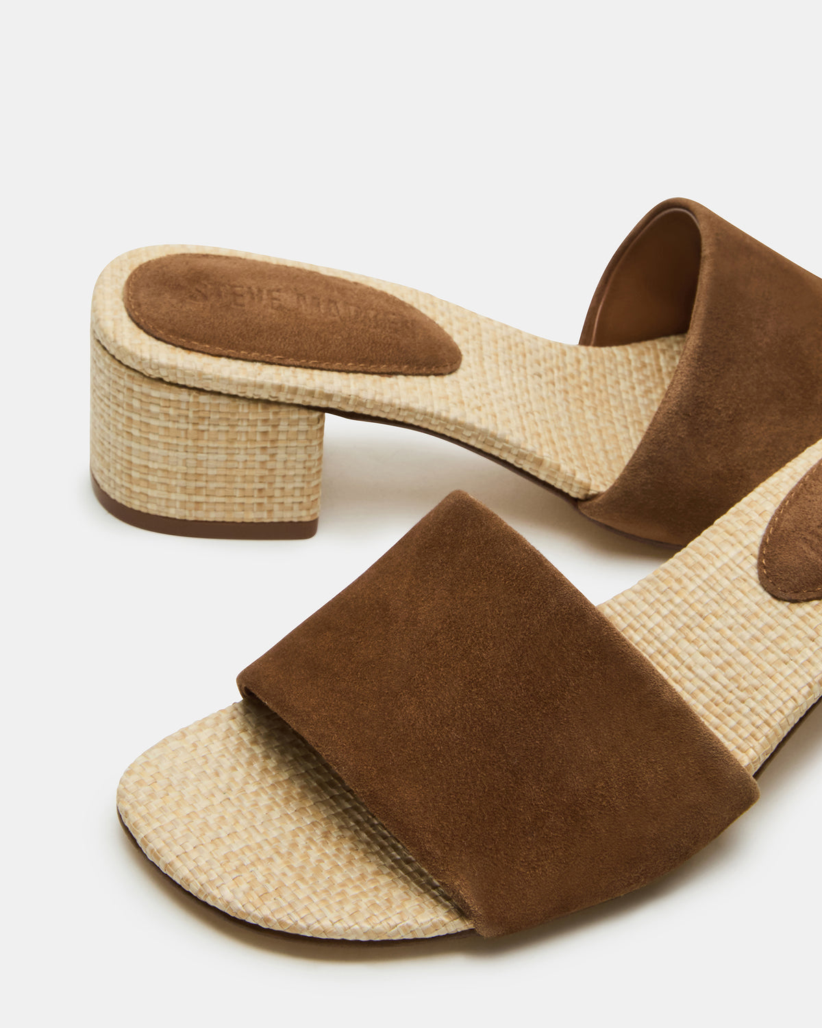 HAILEE Chestnut Suede Women's Square-Toe Raffia Block Heel Mule Sandal