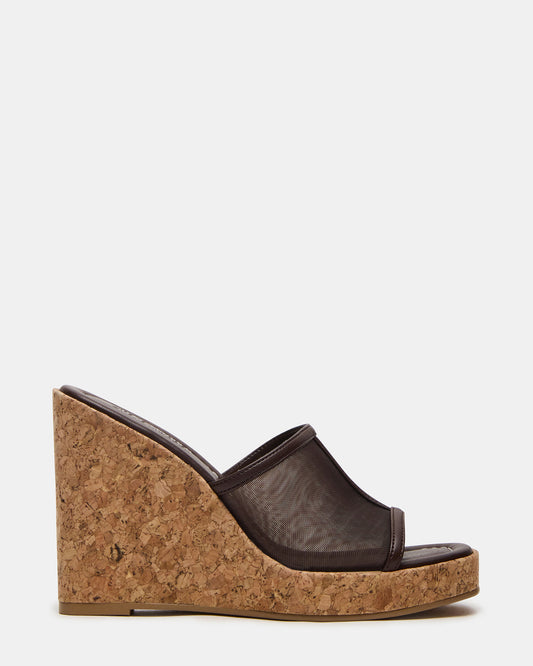 CRUZ Brown Square-Toe Platform Mesh Wedge Mule Women's Sandal