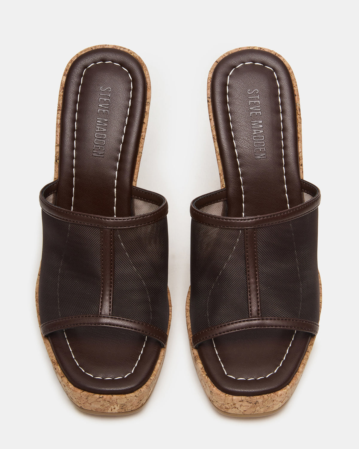 CRUZ Brown Square-Toe Platform Mesh Wedge Mule Women's Sandal