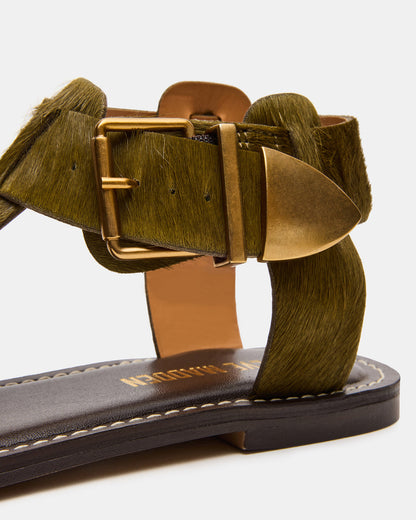 BRAZINN Olive Strappy Flat Sandal Women's Sandal