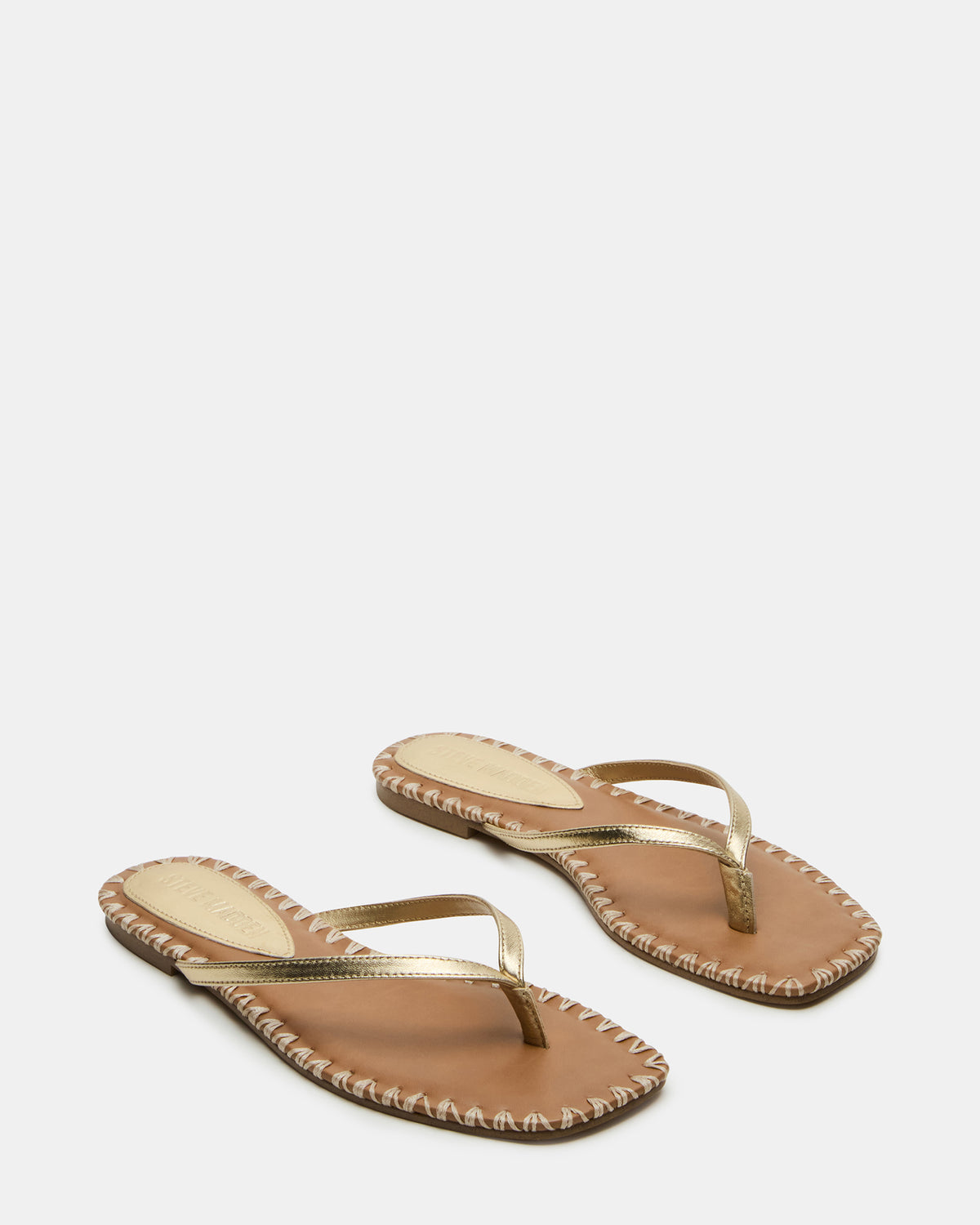 MARELLA Gold Leather Women's Thong Square-Toe Sandal