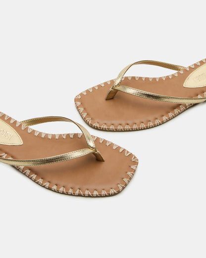 MARELLA Gold Leather Women's Thong Square-Toe Sandal