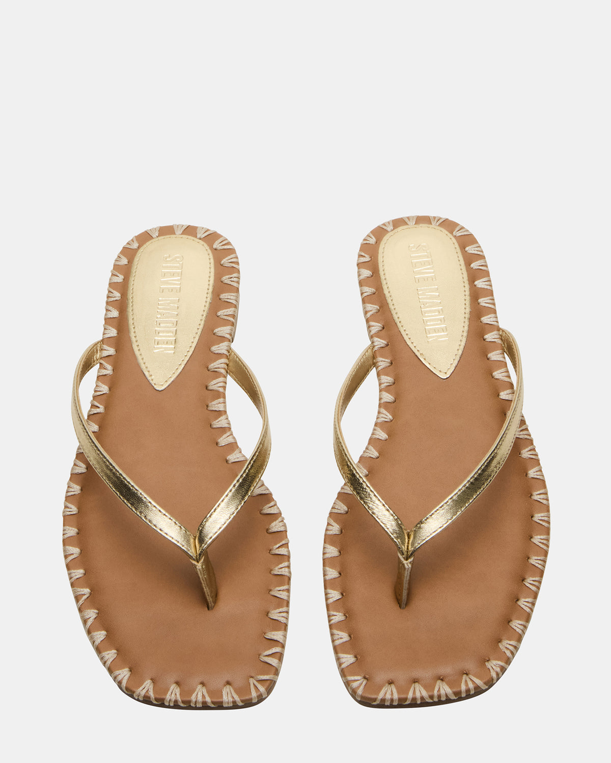 MARELLA Gold Leather Women's Thong Square-Toe Sandal