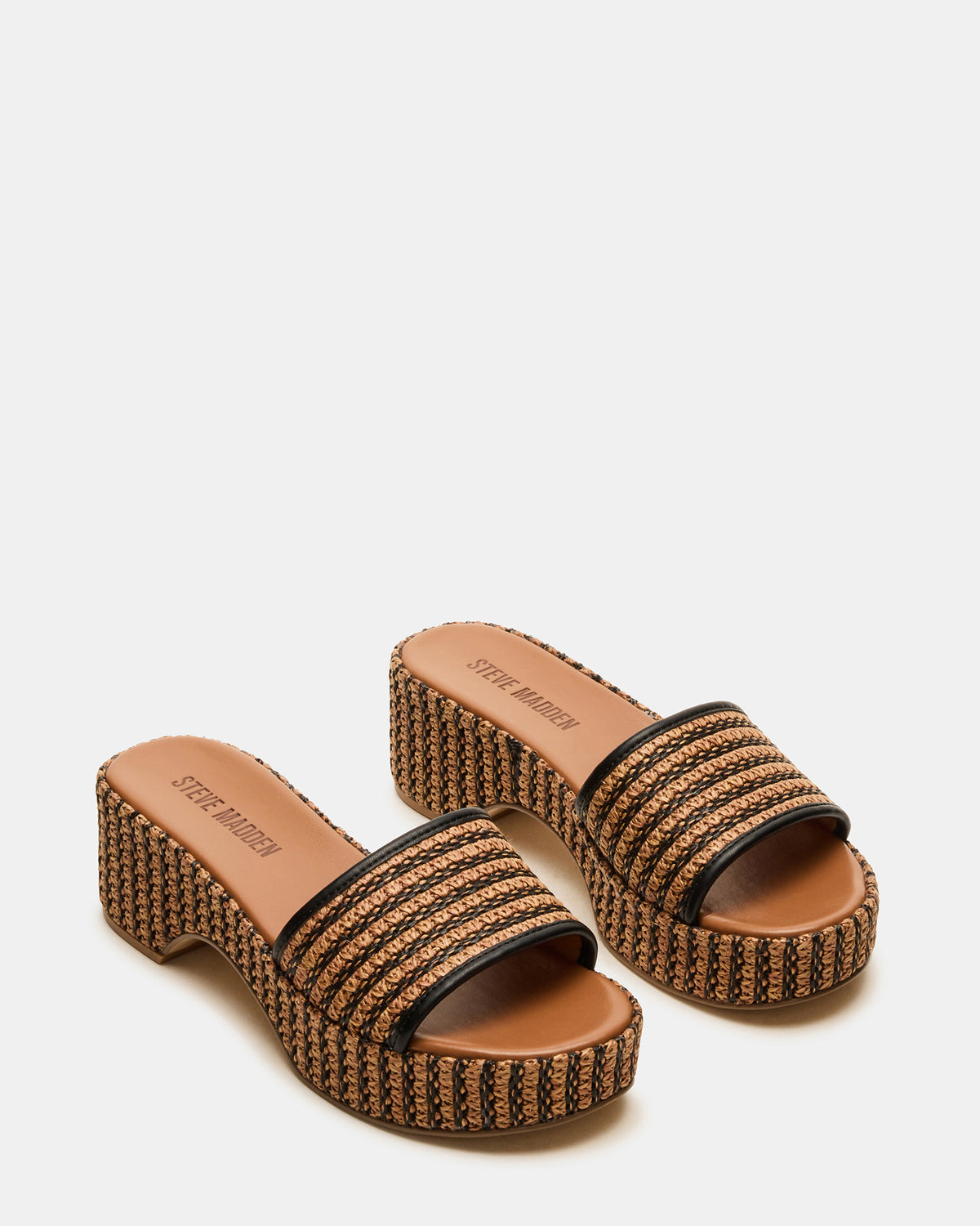 COSIMA Black/Beige Platform Raffia Slide Women's Sandal