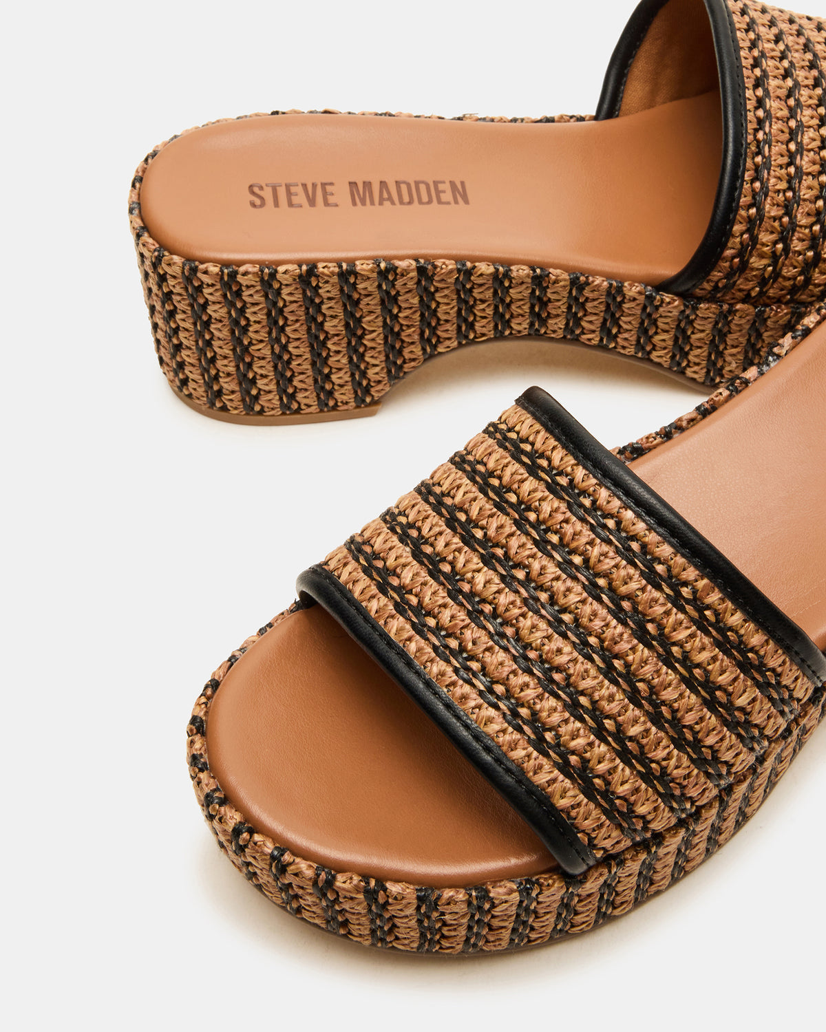 COSIMA Black/Beige Platform Raffia Slide Women's Sandal