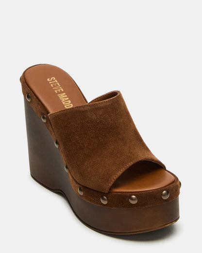 JOVIE Chestnut Suede Platform Studded Wedge Women's Sandal