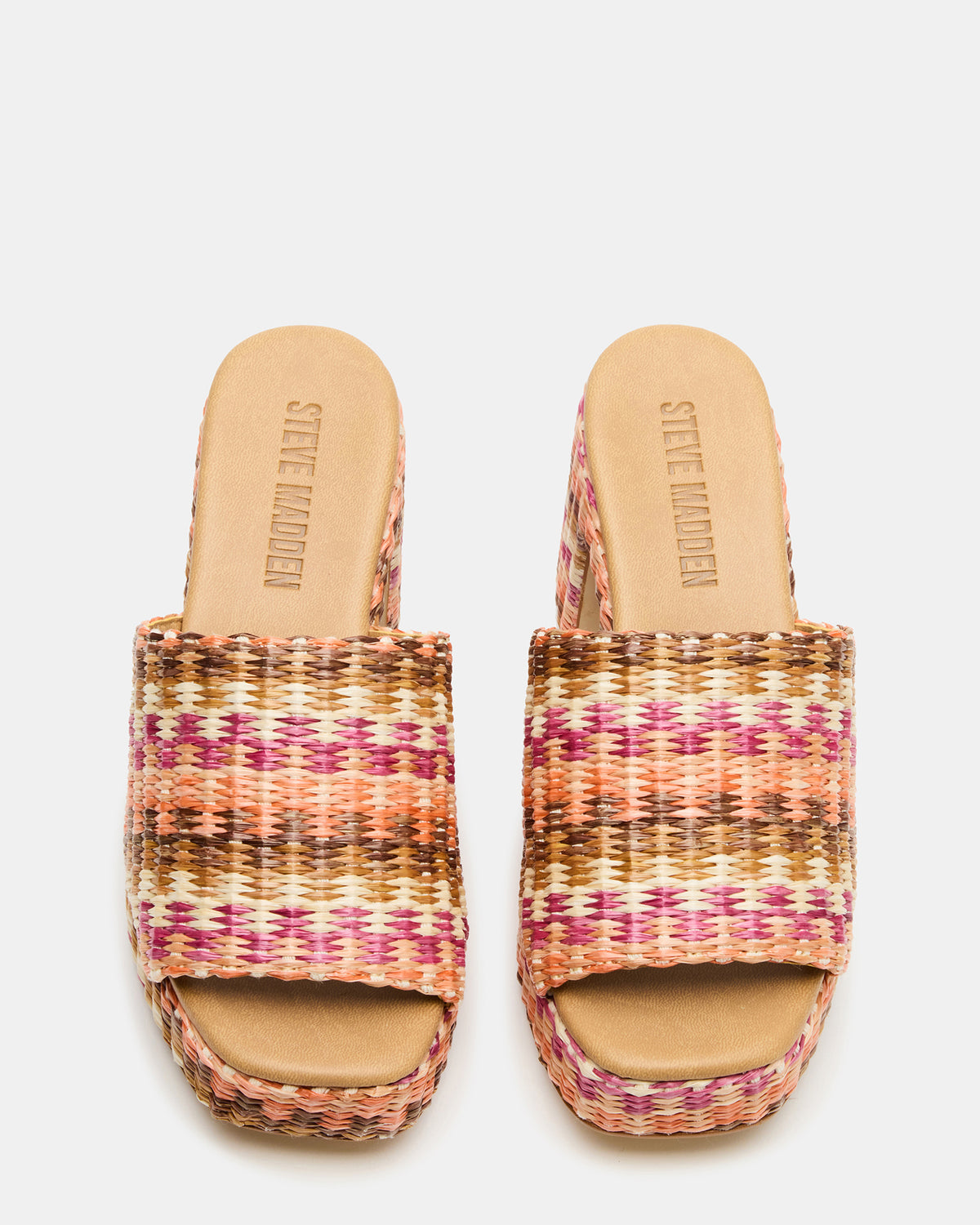 KOLA Pink Raffia Platform Square-Toe Block Heel Mule Women's Sandal