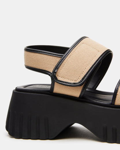 GROVER Black/Tan Women's Square-Toe Platform Sandal