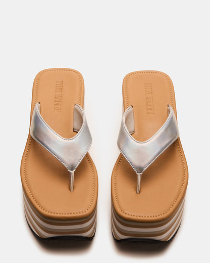 SEVILLA Natural Multi Thong Platform Chunky Flatform Square-Toe Women's Sandal
