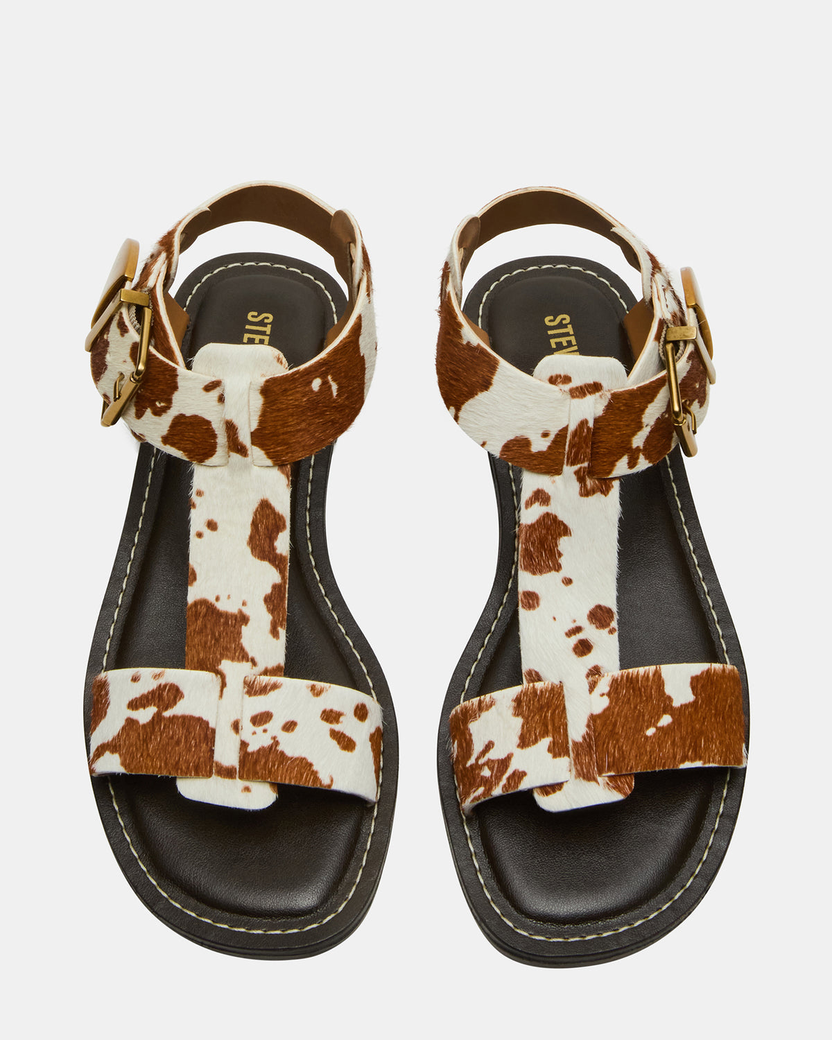 BRAZINN Brown Cow Print Strappy Flat Sandal Women's Sandal