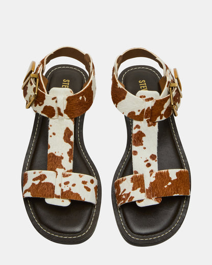 BRAZINN Brown Cow Print Strappy Flat Sandal Women's Sandal