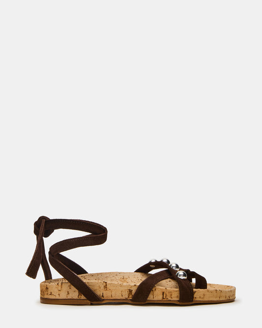KELSO Brown Suede Flatform Strappy Studded Women's Sandal