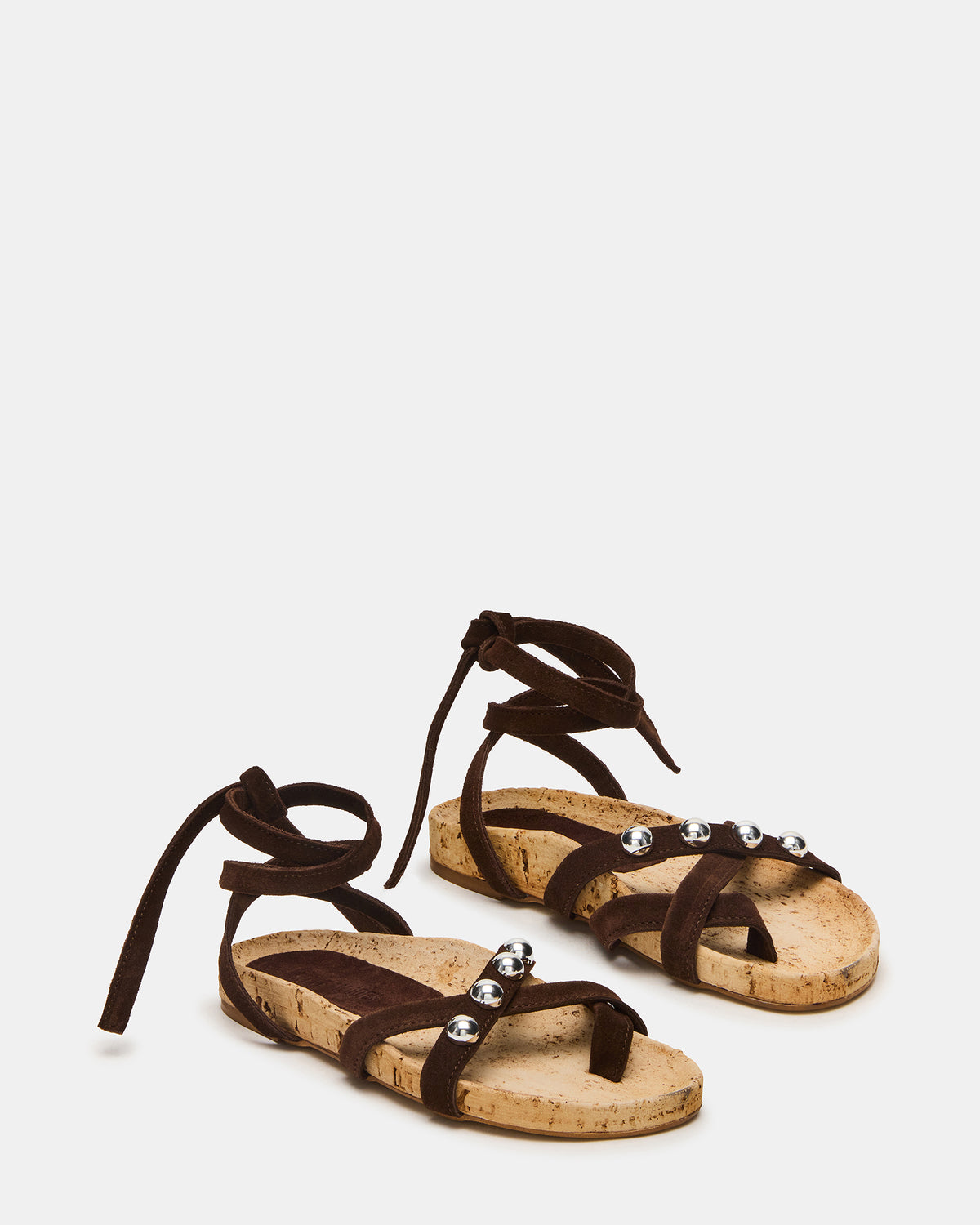 KELSO Brown Suede Flatform Strappy Studded Women's Sandal