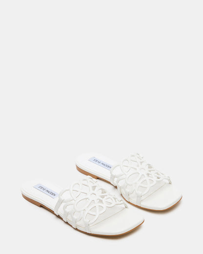 LOTUS White Leather Square-Toe Slide Women's Sandal