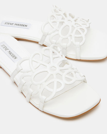 LOTUS White Leather Square-Toe Slide Women's Sandal