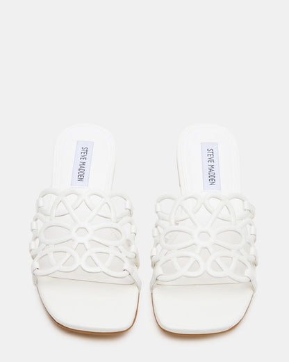 LOTUS White Leather Square-Toe Slide Women's Sandal