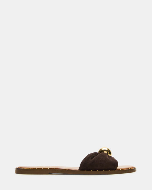 DIPSY Brown Suede Slide Rounded Toe Women's Sandal
