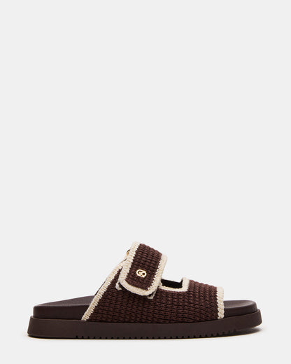MAYSIE Brown Multi Woven Flatform Footbed Slide Women's Sandal