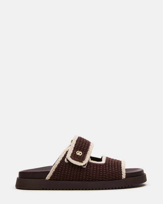 MAYSIE Brown Multi Woven Flatform Footbed Slide Women's Sandal