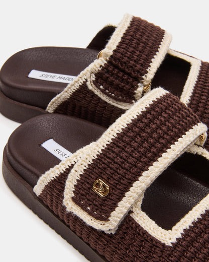 MAYSIE Brown Multi Woven Flatform Footbed Slide Women's Sandal