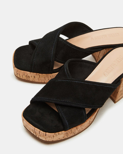MARSDEN Black Suede Women's Platform Square-Toe Mule Sandal