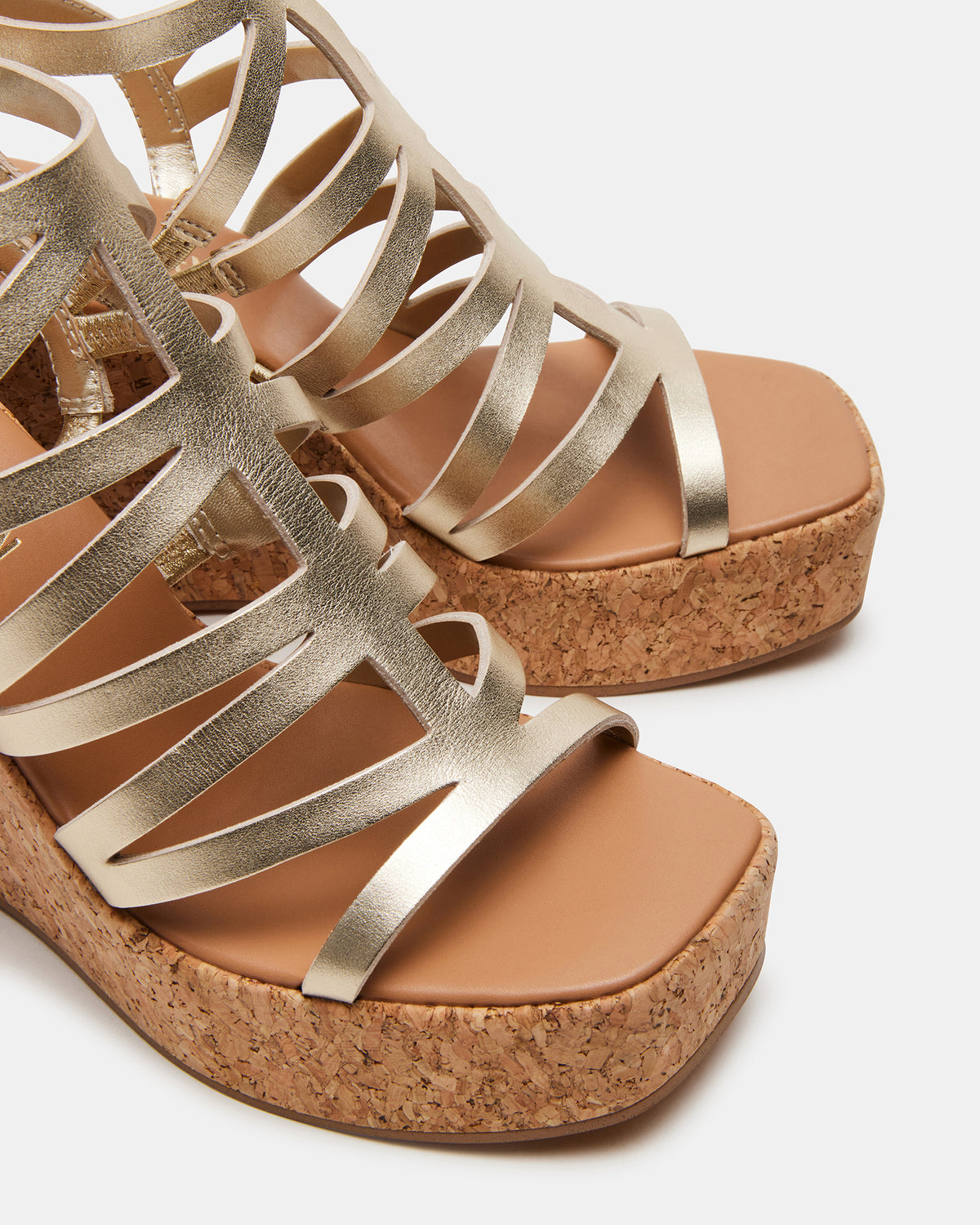 COZETTE Gold Leather Women's Platform Square-Toe Wedge Sandal