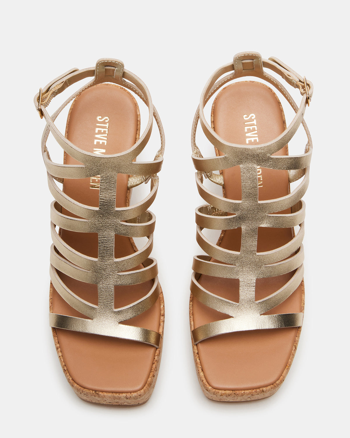 COZETTE Gold Leather Women's Platform Square-Toe Wedge Sandal