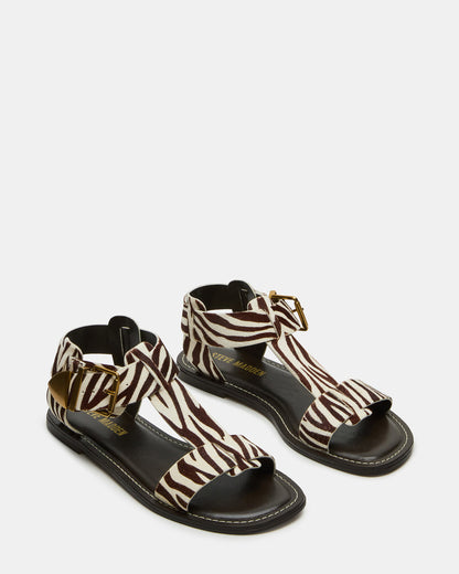 BRAZINN Zebra Strappy Flat Sandal Women's Sandal