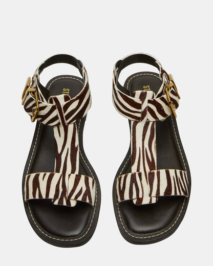 BRAZINN Zebra Strappy Flat Sandal Women's Sandal