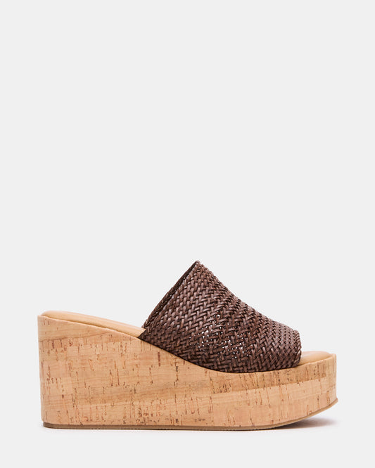 COASTAL Brown Raffia Platform Wedge Mule Women's Sandal
