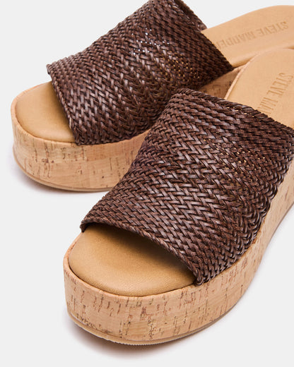 COASTAL Brown Raffia Platform Wedge Mule Women's Sandal