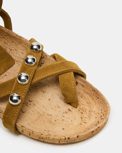 KELSO Olive Suede Flatform Strappy Studded Women's Sandal