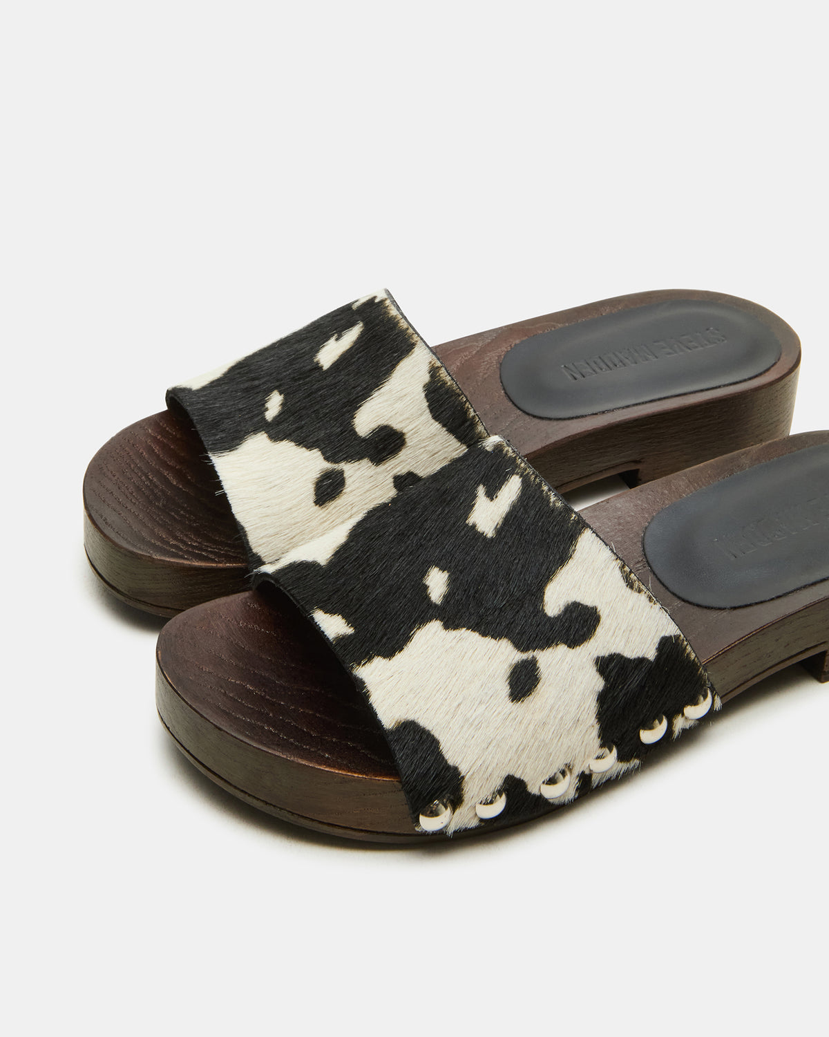 CENTO Black Cow Print Studded Slide Women's Sandal