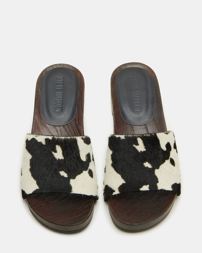 CENTO Black Cow Print Studded Slide Women's Sandal