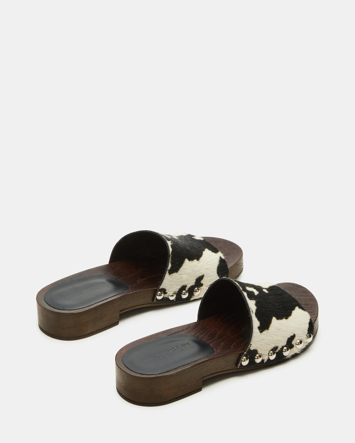 CENTO Black Cow Print Studded Slide Women's Sandal