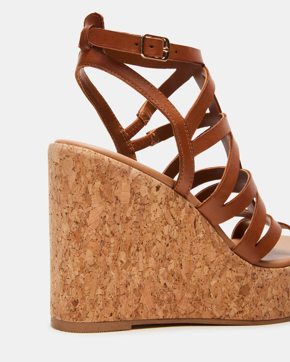 COZETTE Tan Leather Women's Platform Square-Toe Wedge Sandal
